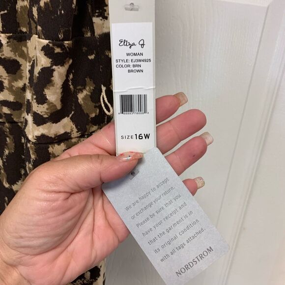 Eliza J Watercolor Leopard Belted Dress 16W NWT Mob Wife Chic - Picture 4 of 8